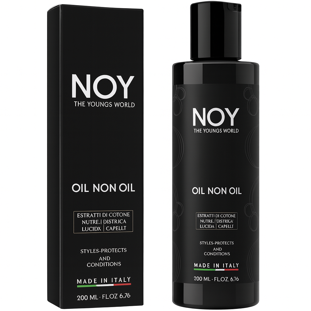 Oil non oil su sfondo bianco con scatola